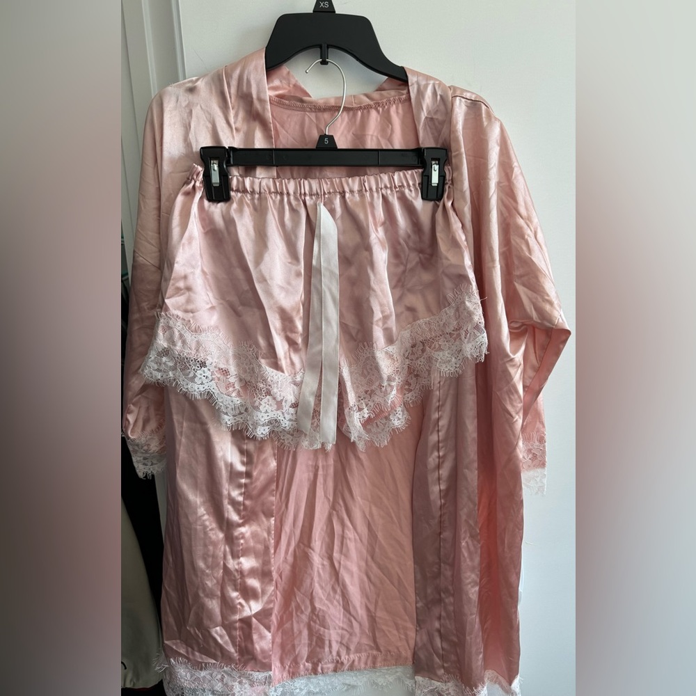 Pink Silk Robe and Shorts set